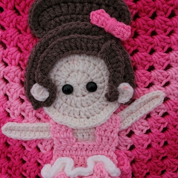 Handmade crocheted granny square baby blanket with ballerina. - Picture 3 of 3